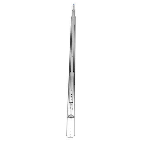 Heavy Duty Full Extension Ball Bearing Drawer Slides With Secure Lock For RV And Pickup Trucks Featuring Rock Solid Three Hundred Pound Capacity Cold Rolled Steel Build Delivers Smooth As Butter Glide Daily, side view of slide.