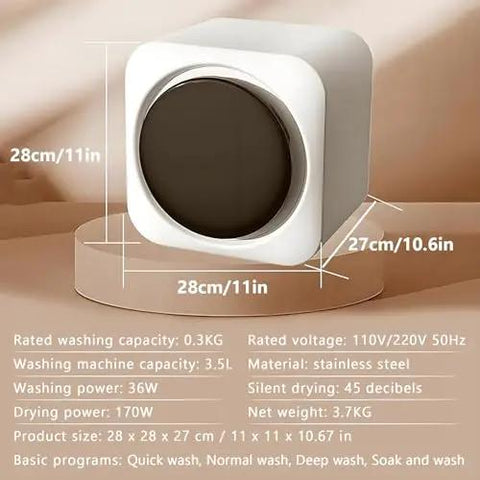 Super Sleek 2 In 1 Portable Mini Washer And Dryer Combo with LCD touch screen, 3.5L capacity, stainless steel, 28cm x 28cm