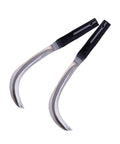 Two Pack Handheld Mowing Sickle For Harvesting And Weeding Comfy Grip Garden And Farm Tool with curved steel blades and black handles