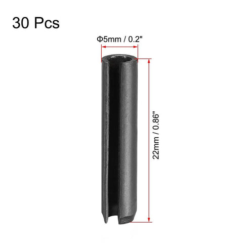 Slotted Spring Pin 5mm By 22mm Plain Finish 65Mn Roll Assortment Kit 30 Pieces For Tools And Machinery Great For Pin Or Dowel Replacement.