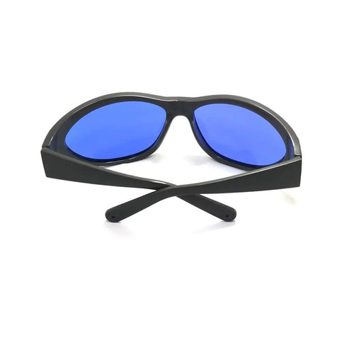 Top Tier Laser Safety Glasses Engineered Specifically For 585 To 595Nm Pulsed Dye Systems With Od4 Plus Optics and crisp clear lenses, black frame.