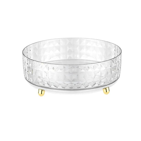 Non Slip Lazy Susan Turntable 9 Inch Clear One Tier Spinning Organizer with high guardrail and gold legs