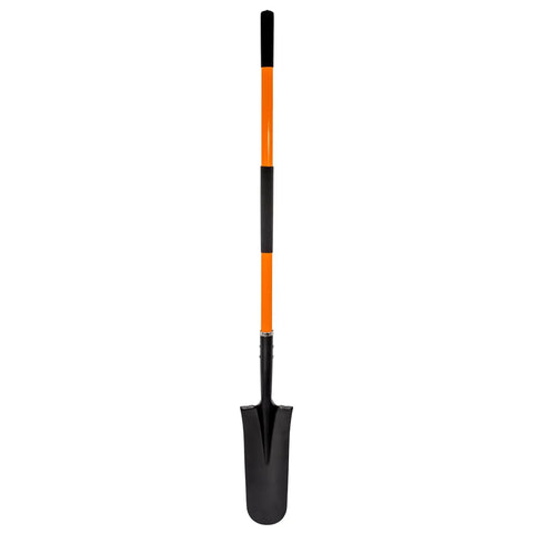 Beefy Heavy Duty Digging Shovel With Fiberglass Handle For Gardening, A Real Workhorse For Rocky Soil And Tough Roots, Metal Blade With High Carbon Steel, 58 Inch Length For Easy Leverage And Long Lasting Use shown vertically against white background