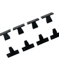 Heavy Duty Push In Fittings Package 4 Pack For Kitchen Panels Cabinet Trims Wall Cladding Clips showing 8 black ABS plastic clips.