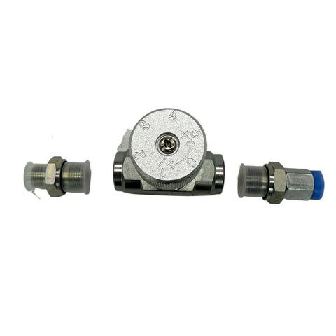 STB-G3/8 W/L08 bidirectional hydraulic flow control valve, three-piece with central dial and two end fittings
