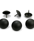 Top Shelf Matte Black Upholstery Tacks 100 Piece Set Heavy Duty Metal Thumb Tacks for Couches, showing four round tacks.