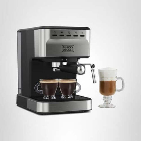 Semi-Automatic Espresso Machine With 15 Bar Pressure, Grounds Or ESE Pods Compatible, Built-In Milk Frother displayed with coffee cups