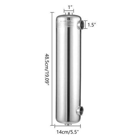 Stainless Steel 304 Pool Heat Exchanger 200Kbtu Same Side Tube Shell For Marine Swimming Pool Solar Spa Hot Water Flow 30 L Per Minute Quick Heat Up High Efficiency Heat Transfer