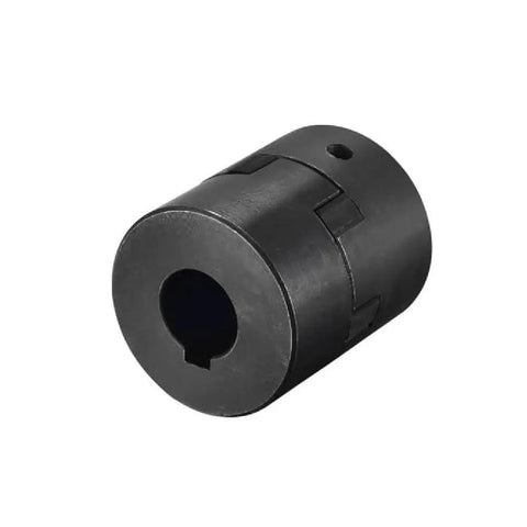 Rugged Five Eighths To Five Eighths L075 Flexible Three-Piece L-Jaw Coupling Set With Two Hubs And Buna-N NBR Rubber Spider, Five Eighths Bore, 3/16 Keyway And Set Screws, Fits Lovejoy, Martin, Browning, TB Woods And Other L-Jaw Styles, black hub close-up