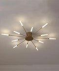 Starburst Style Modern Semi Flush Mount Ceiling Light With Acrylic Finish Close To Ceiling Gold Tone 12 Light Fixture Bulbs Included