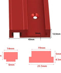 Aluminum T Track 45 Type T Slot Miter Track Fixture for Router Table in red, 200mm length, dimension detail view.