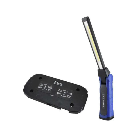 52SL Foldable Dual LED Work Light with 1000 Lumen Flood Mode and wireless charging pad, includes USB A to C cable and wall adapter