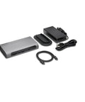 Heavy Duty Thunderbolt 3 And Usb C Docking Station Delivers Crisp Dual 4K Video And 100W Fast Charge Blazing Data Sync Built Solid For Windows And Mac Daily Hustlers with power adapter and cables.