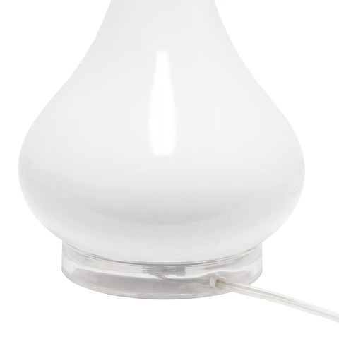 Close-up of Ceramic Genie Tear Drop Table Lamp with Glossy Light Blue Base and Clear Plug-In Cord detail.