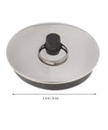 2pcs Rubber Bathtub Drain Stopper for Kitchen and Laundry Use, silver round stopper, 2.4 in diameter, with pull ring for easy removal.