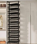 Slick Pull Out Shoe Rack With 16 Tier Metal Shelf Adjustable Stackable Closet Organizer Space Saving Entryway Storage Setup For Tight Rooms And Mudrooms in modern closet.