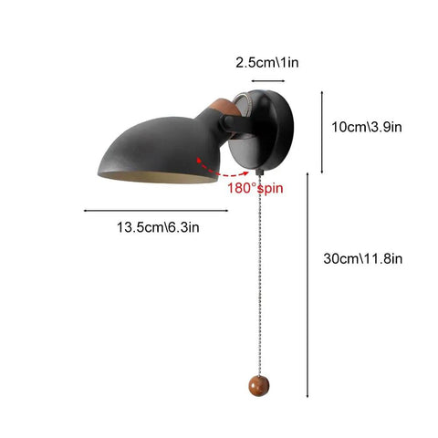 Industrial Style Wall Sconce With Pull Chain Switch Up Down Adjustable Metal Shade Retro Bedside Light For Mirror Bedroom Bathroom Hallway E26 E27 Socket Bulb Not Included LED CFL Compatible, black metal, 13.5cm shade, 180° spin
