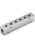 Six Way Eight Port Air Compressor Manifold Inline Hose Distribution Block Splitter For Pneumatic Systems, durable aluminum block