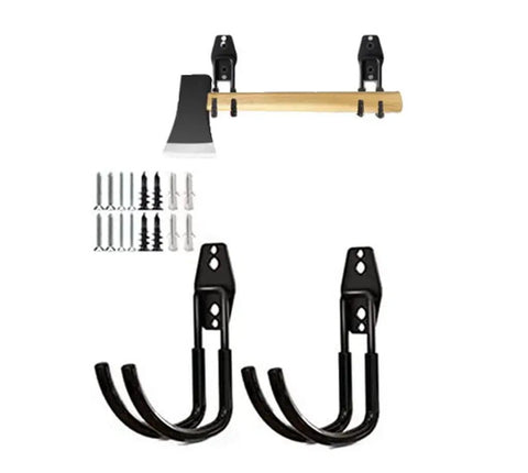 Heavy Duty Wall Mount Axe Hanger And Pickaxe Holder for garage tools with screws, black steel rack with PVC coating, holds axe.
