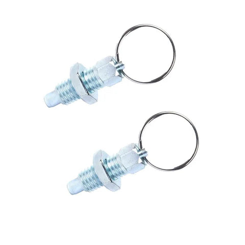 Heavy Duty Galvanized Carbon Steel Indexing Plunger With Pull Ring Lock Pin, two-pack for assembly line securing.