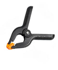 Grab This Heavy Duty Plastic Spring Clamps 20 Pack For Woodworking, Balloon Arch Backdrop And Tarps With Multi Size Durability Hand Tools That Are Totally Sick. Black plastic spring clamp with orange tip, closed view