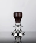 Heavy Duty Adjustable Coffee Tamper Cast From Scratch Resistant Stainless Steel Flat Base Custom Fit Barista Tamping Hammer Tool Gray image with wood handle