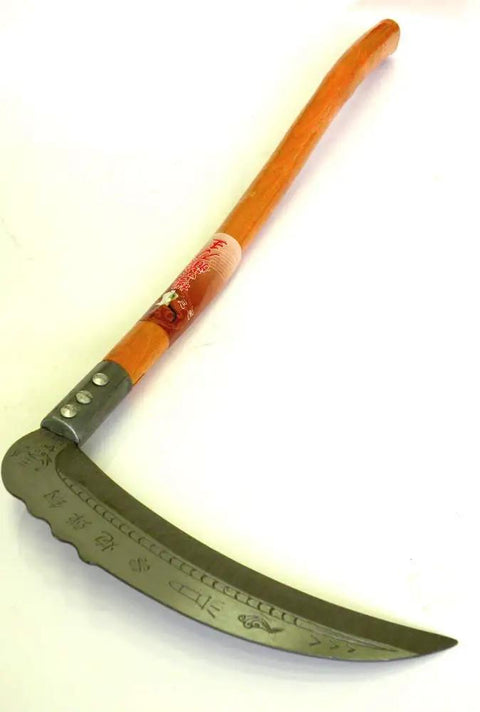 Curved hand sickle with wooden handle for gardening and harvesting