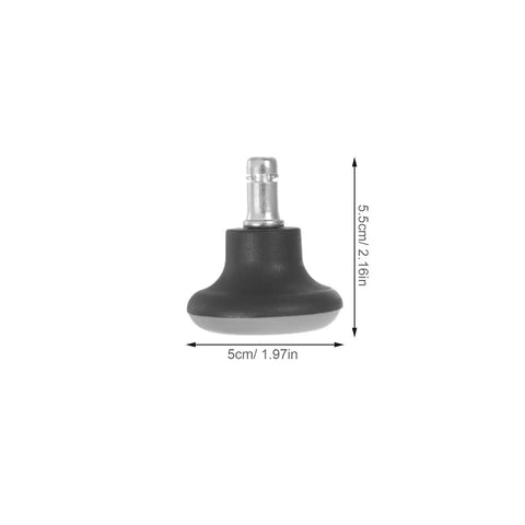 5pc Office Chair Casters with Black PU Solid Tires, close-up of single caster wheel, showing dimensions and material details.