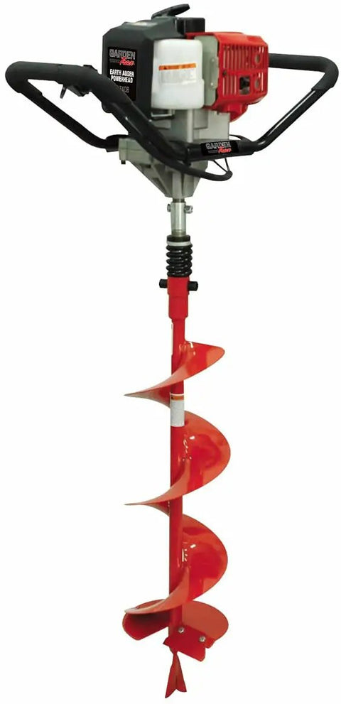 Red Earth Auger Combo 43cc 2 Cycle Gas Engine With 8 Inch Auger Bit One Man Post Hole Digger with foam grip handles