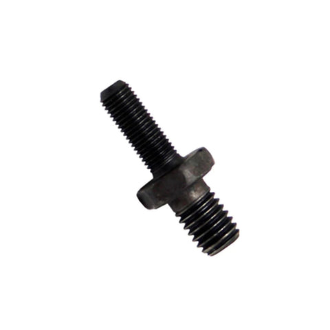 Rocker arm stud for Kohler engine; black steel, double-ended threaded bolt with central hex collar.