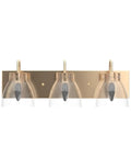 Front view of 3 Light Modern Vanity Light Fixture in Brass Finish With Clear Glass Shades For Bathroom, 22 Inch Long Wall Mount Vanity Lighting Bar.
