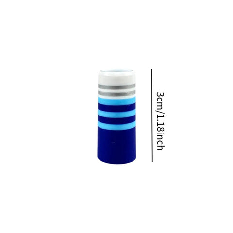 Single blue tapered ferrule from Set Of 10 Tapered Ferrules For Golf Club Shaft Repair And Upgrade, shown with measurement scale.