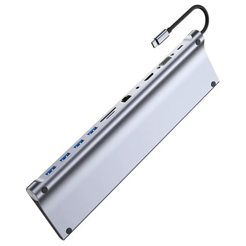 Sleek USB Type C Docking Station With Dual Display Hookup For Laptops Plug And Play Config showing ports and connectors.