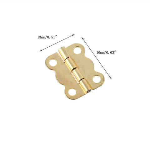 Dope Retro Gold Butterfly Hinges Set 0.63 By 0.51 Inch Mini Box Hinges with four holes shown in close-up view