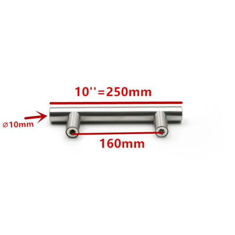 Dope Stainless Steel T Type Drawer Cabinet Pull Handle In Silver, 10-inch length, hollow construction, size details shown