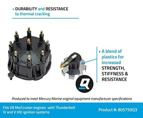 Marine Distributor Cap Kit For Marinized V8 GM Engines With Thunderbolt IV And V HEI Ignition Systems, side view of cap and rotor