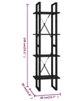 Black Four Tier Book Cabinet With Engineered Wood Shelving Industrial Style Tall Bookshelf for Living Room dimensions