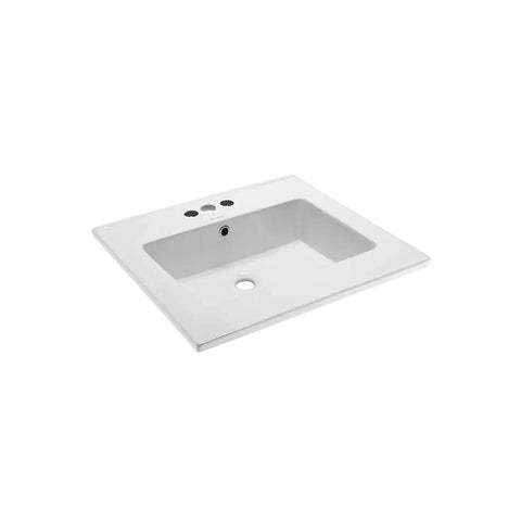 Voltaire Vanity Top Sink With Three Hole Center Set Faucet Mount Drop In Install Glossy White Finish Durable Scratch Resistant