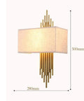 Swanky Modern Fabric Wall Sconce Featuring High Quality Shade for Soft Ambient Lighting Perfect for Bedroom Hallway and Living Room Space Super Chic Decor Piece with Eye Protection Rays and Minimalist Design That Really Slays Your Home Vibe dimensions 280mm x 500mm with gold accents