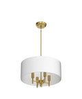 4 Light Modern Chandelier With White Linen Drum Shade In Antique Brass Finish For Dining Room, Living Room, Kitchen Island And Foyer