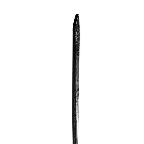 Close-up of pinch point crowbar tip, 48 inch heavy duty pry bar with heat treated steel for maximum strength.