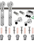 Heavy Duty 12Ft Sliding Barn Door Hardware Kit With Stainless Steel Track System components displayed