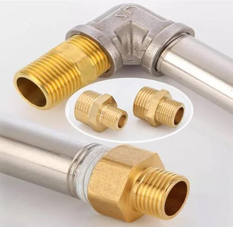 Brass pipe fittings set (3 pcs): 1/2" NPT male to 3/8" NPT male reducing nipples for plumbing