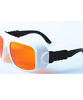 Top Shelf Teal Laser Safety Glasses With OD 5 Plus Shielding Two Hundred Through Five Hundred Forty Nanometers, heavy duty protective eyewear with orange lenses.