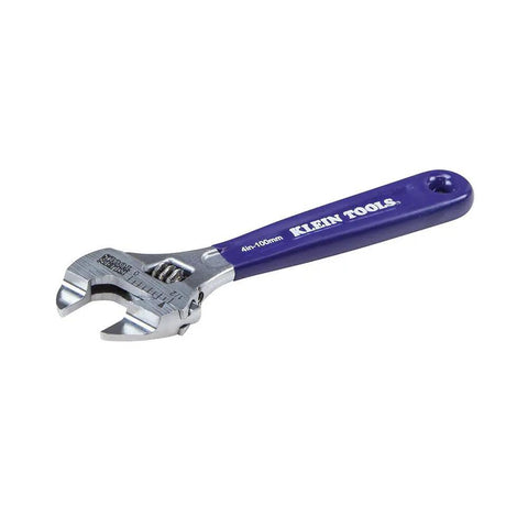 Adjustable Wrench With Slimmer 40 Percent Jaws, Forged Construction And High Polish Chrome Finish, 4 Inch, blue handle