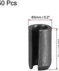 Slotted Spring Pin Set 5mm By 8mm Plain Finish 65Mn Roll Assortment Kit, close-up of slotted pin with measurements