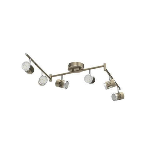 6 Light Track Lighting Fixtures With Swing Arm Heads for Kitchen and Living Room in nickel, featuring six adjustable heads.
