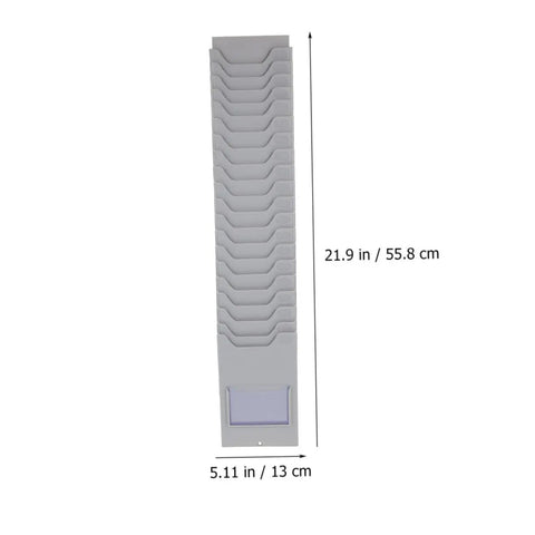 Level Up Your Organization Game With This Rock Solid Wall Mount Card Rack And Attendance Holder And Durable Plastic Storage Bin For Garages Shops And Classrooms That Keeps Everything Neat And Ready To Go. Grey wall mount card rack with 11 slots, 21.9 x 5.11 inches.
