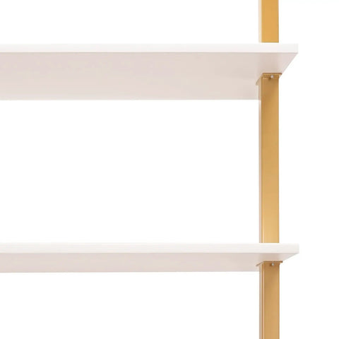 Close-up of shelving on Industrial Style Wall Mounted Desk With Three Shelves Slim Floating Desk for small spaces.