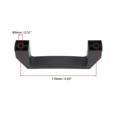 Plastic Pull Handles 115mm Hole Centers for Luggage and Mechanical Equipment 4 Pack, black durable hard plastic with measurements.